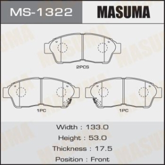 Колодки тормозные передн Toyota Camry (-00), RAV 4 (-00) MASUMA MS1322