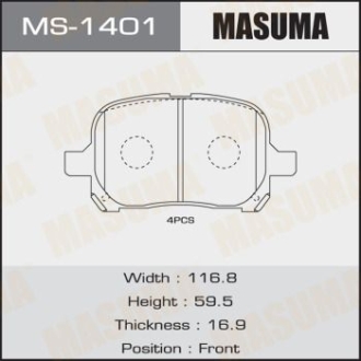 Колодки гальмівні передні Toyota Camry (-01) MASUMA MS1401 (фото 1)
