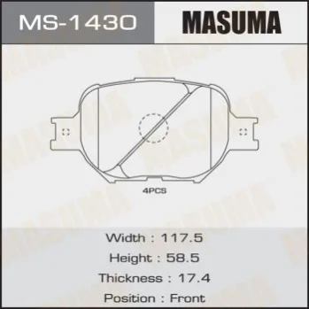 Колодки тормозные передн Toyota Corolla (14-) Masuma MASUMA MS1430 (фото 1)