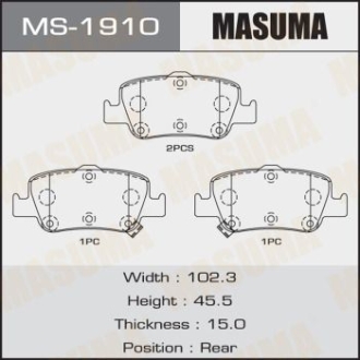 Колодки тормозные задн Toyota Auris (06-13), Corolla (06-13) MASUMA MS1910 (фото 1)