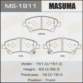 Колодки тормозные передн Toyota Auris (06-15), Avensis (08-), Corolla (06-10) MASUMA MS1911