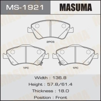 Колодки тормозные передн Toyota Auris (08-11), Corolla (08-10) MASUMA MS1921