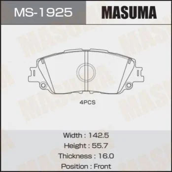 Колодки гальмівні передні Toyota CH-R (19-), Camry (17-), RAV 4 (19-) MASUMA MS1925 (фото 1)