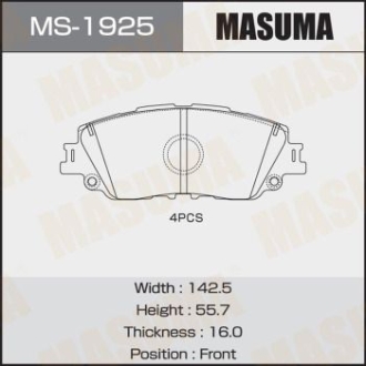 Колодки тормозные передн Toyota CH-R (19-), Camry (17-), RAV 4 (19-) MASUMA MS1925