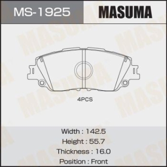 Колодки гальмівні передні Toyota CH-R (19-), Camry (17-), RAV 4 (19-) MASUMA MS1925