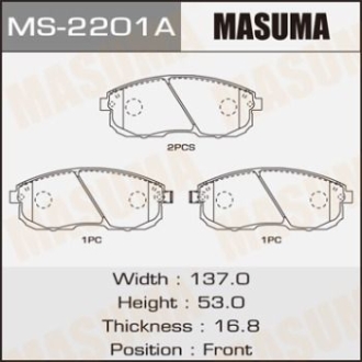 Колодки тормозные передн Nissan Juke (10-), Primera (01-05), Teana (03-14), Tida (07-)/ Suzuki SX 4 (06-14) MASUMA MS2201 (фото 1)