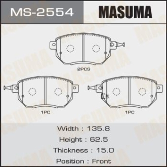 Колодки тормозные передн Nissan Murano, Qashqai 2.5, 3.5 (07-) MASUMA MS2554