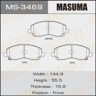 Колодки тормозные передн Mitsubishi ASX (10-), Grandis (03-09), Lancer (07-15), Outlander (08-) MASUMA MS3469 (фото 1)