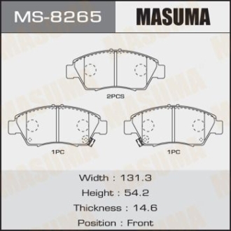 Колодки гальмівні передні HONDA CIVIC IX (FB, FG) 1.8 (FB2) (12-17), HONDA CR-Z (10-15), SUZUKI SX4 MASUMA MS8265