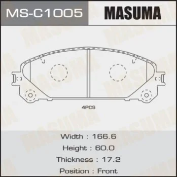 Колодки гальмівні передні Lexus NX 300 (17-), RX 350 (08-)/ Toyota Highlander (13-) MASUMA MSC1005 (фото 1)
