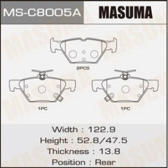 Колодки тормозные задн Subari Impreza (16-), Legacy (14-), XV (17-) MASUMA MSC8005A