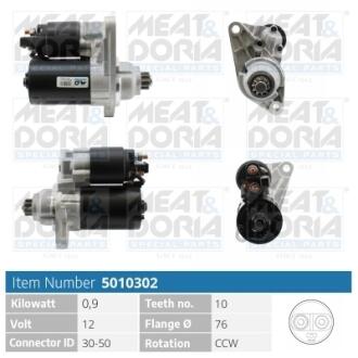 MEATDORIA AUDI Стартер A2 (8Z0) 1.4 00-05, SEAT CORDOBA (6L2) 1.4 16V 02-07, SKODA FABIA I (6Y2) 1.4 16V 99-08, VW GOLF IV (1J1) 1.6 FSI 02-05 MEAT&DORIA 5010302