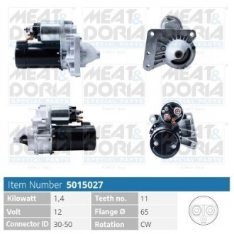 MEATDORIA CITROEN Стартер BERLINGO MULTISPACE (B9) 1.6 HDi 110 10-, C5 III 1.6 HDi 110 08-, FIAT SCUDO 1.6 D Multijet 07-16, PEUGEOT 107 1.4 HDi 05-14, TOYOTA AYGO 1.4 D-4D 05-10 MEAT&DORIA 5015027