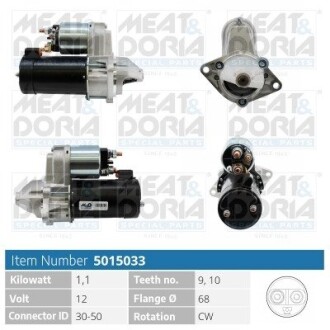 MEATDORIA OPEL стартер Chevrolet,Daewoo, Agila,Ascona,Astra F/G,Combo,Vectra A/B MEAT&DORIA 5015033