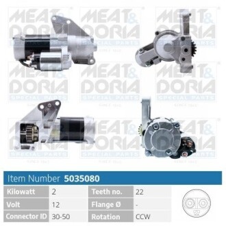 MEATDORIA JEEP Стартер COMPASS (MK49) 2.0 CRD 06-, MITSUBISHI LANCER VIII 2.0 DI-D (CY8A) 08-, DODGE, CHRYSLER MEAT&DORIA 5035080