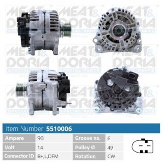 MEATDORIA AUDI Генератор A3 (8L1) 1.6 96-03, SEAT, SKODA, VW MEAT&DORIA 5510006