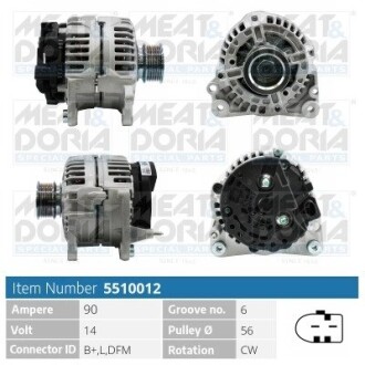 MEATDORIA VW Генератор 14V 90A Audi A3, Golf IV, Caddy III, Skoda Fabia I, Octavia I,II MEAT&DORIA 5510012