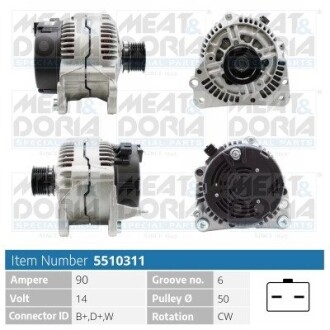 MEATDORIA AUDI Стартер A2 (8Z0) 1.4 TDI 03-05, FORD GALAXY I (WGR) 2.0 i 95-06, SKODA FABIA I (6Y2) 1.4 00-02, VW, SEAT MEAT&DORIA 5510311