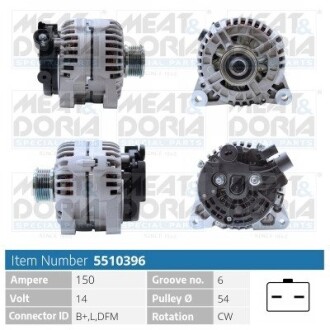 MEATDORIA FIAT Генератор DUCATO 2.0 JTD 01-06, CITROEN, PEUGEOT, LANCIA MEAT&DORIA 5510396