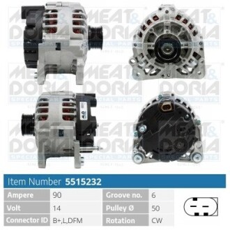 MEATDORIA SEAT Генератор IBIZA III (6L1) 1.2 07-08, SKODA FABIA I (6Y3) 1.2 01-07, VW POLO 1.2 02-07 MEAT&DORIA 5515232