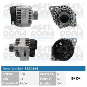 MEATDORIA FIAT Генератор GRANDE PUNTO (199_) 1.9 D Multijet 05-, OPEL ASTRA H (A04) 1.9 CDTI (L48) 04-10 MEAT&DORIA 5530166