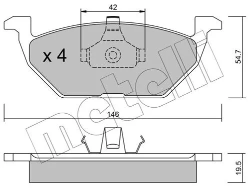 Колодки тормозные (передние) Audi A3/Seat Toledo 96-04/Skoda Octavia 96-07/VW Golf 97-05/Polo 02- Metelli 22-0211-0 (фото 1)