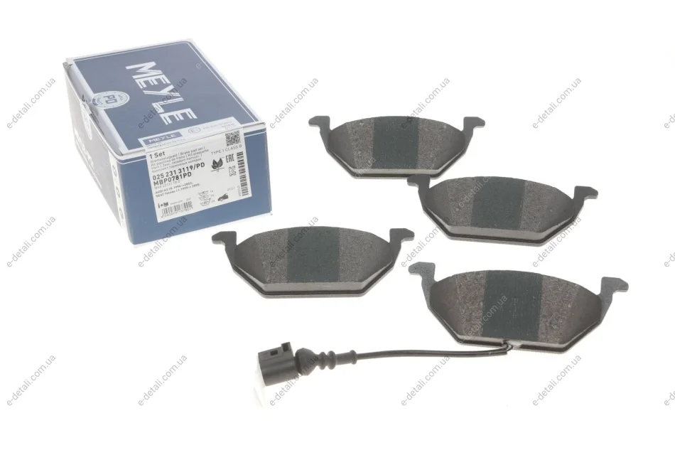 Колодки тормозные (передние) VW Caddy 04- (с датчиком) Platinum MEYLE 025 231 3119/PD (фото 1)