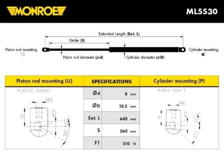 Пружина капота багажника MONROE ML5530