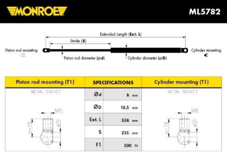 Газова пружина, кришка багажника MONROE ML5782