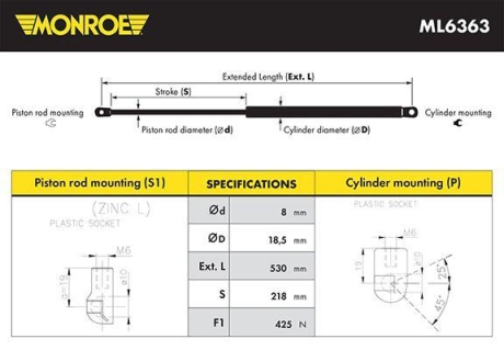 Амортизатор кришки багажника MONROE ML6363