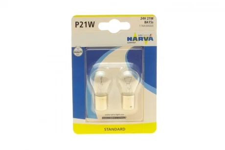Автолампа P21W 24V 21W BA15s Standard (blister/к-кт 2 шт) NARVA 176434000