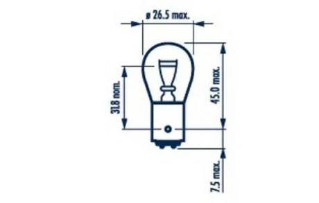 Автолампа Narva P21/5W BAY15d 5 W 21 W прозрачная NARVA 17925