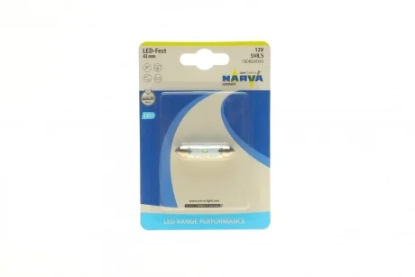Автолампа 12V 0,6W SV8.5 (9.8x43mm) Festoon (LED) (blister/1шт) NARVA 180804000