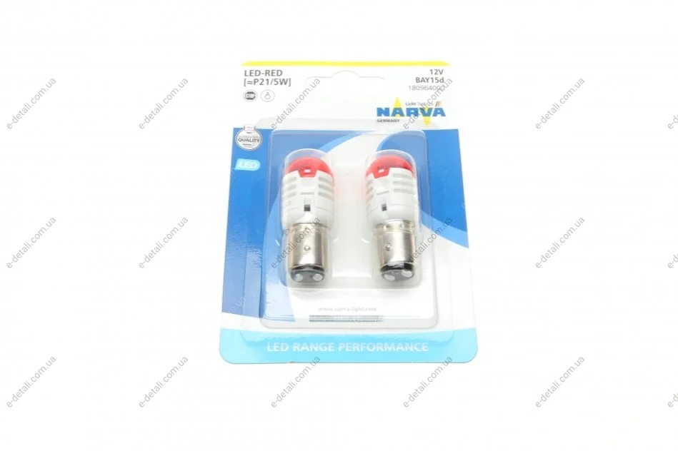 Автолампа P21/5W 12V 21/5W BAY15d (LED) (красная) (к-кт 2 шт.) NARVA 180964000 (фото 1)