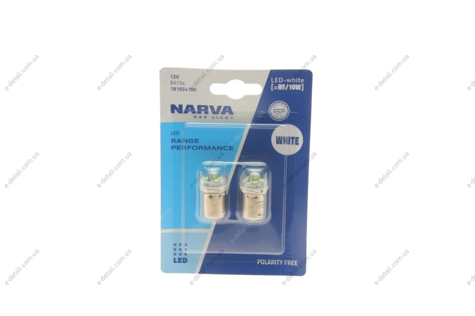 Автолампа R5W/R10W 12V 1.8W BA15s LED (6000K) (к-кт2шт) NARVA 181654100 (фото 1)
