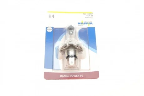 Автолампа H4 12V 60/55W P43t Range Power 90 (blister/1шт) NARVA 480034000