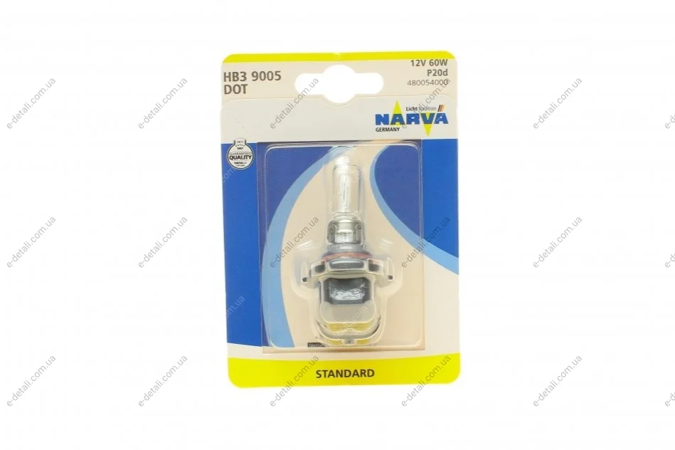 Автолампа HB3/9005 12V 60W P20d (American Types) (blister/1шт) NARVA 480054000 (фото 1)