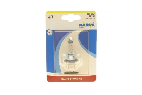 Автолампа H7 12V 55W PX26d Range Power 90 (blister/1шт) NARVA 480474000
