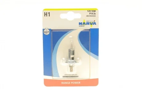 Автолампа H1 12V 55W P14.5s Range Power (+ 30%) (blister/1шт) NARVA 483304000