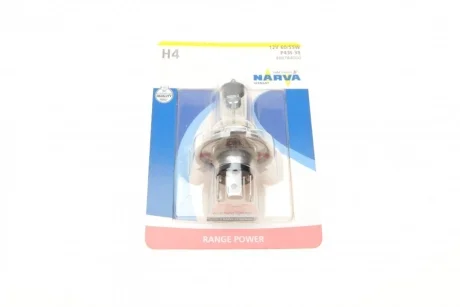 Автолампа H4 12V 60/55W P43t Range Power (+30%) (blister/ 1шт) NARVA 488784000