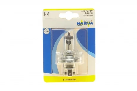 Автолампа H4 24V 75/70W P43t Standard (blister/ 1шт) NARVA 488924000