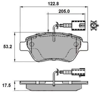 Тормозные колодки пер. Doblo 01-(Bosch) (122.8x53.6) с датчиком National NP2142 (фото 1)
