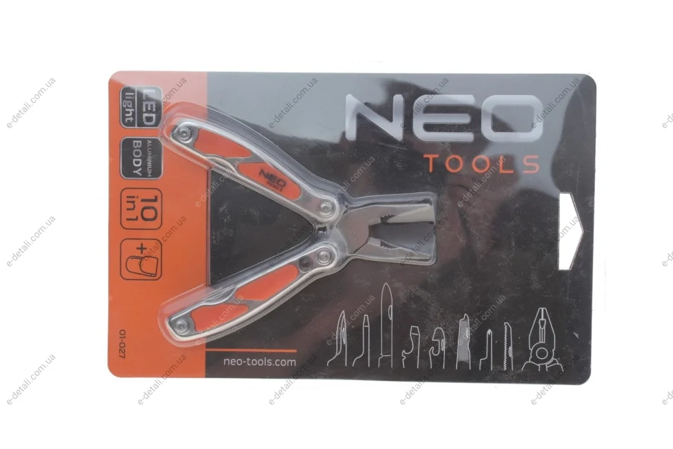 Мультиинструмент (Mini) 10in1/Alu/Led light (+чехол) (L=115mm) Neo-tools 01-027 (фото 1)
