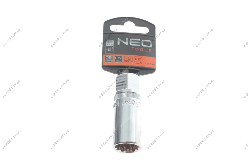 Головка свечная 1/2" 16 мм (хромированная) Neo-tools 08-090 (фото 1)