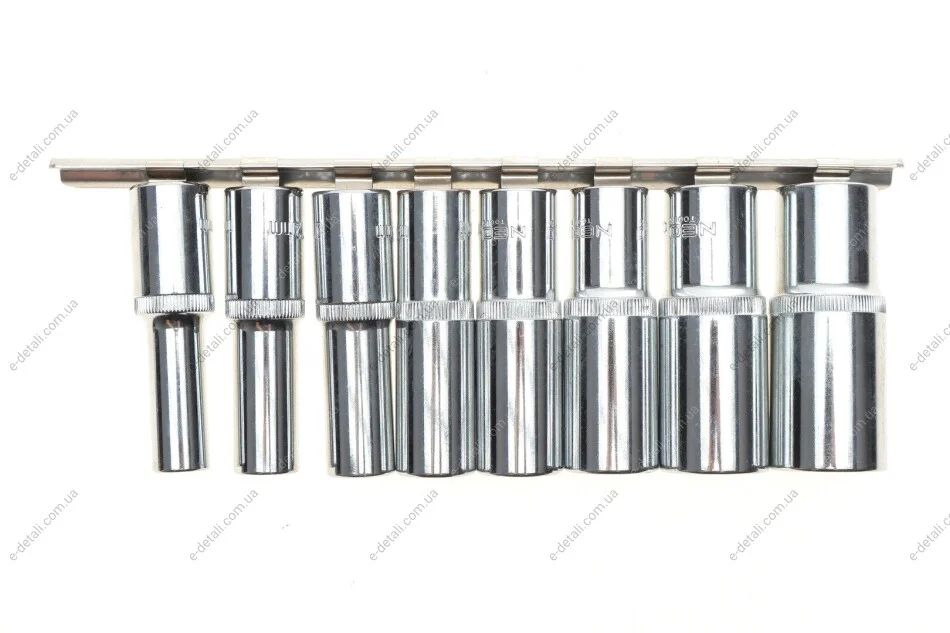 Набор головок SPLINE 1/2" 10-24 мм 8 ед. Long 77 мм на планке (мультипрофиль,хромированные) Neo-tools 08-650 (фото 1)