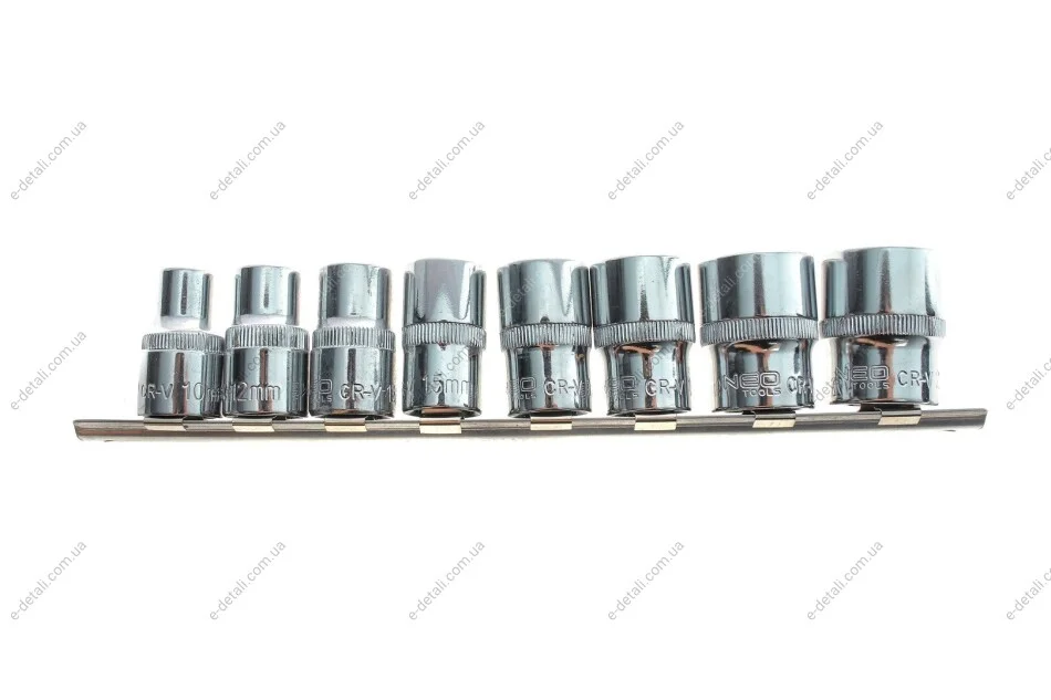 Набор головок SPLINE 1/2" 10-24 мм 8 ед. на планке (мультипрофиль,хромированные) Neo-tools 08-651 (фото 1)
