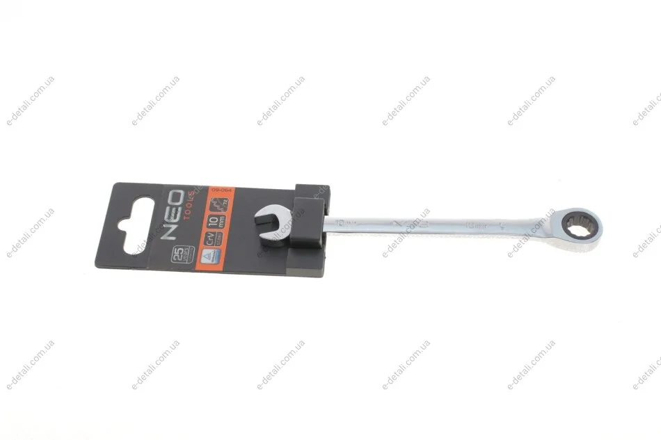 Ключ рожково-накидной с трещоткой 10 мм 72 зуб. L-155 мм Neo-tools 09-064 (фото 1)