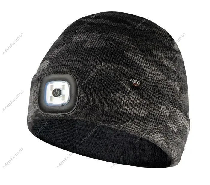 Шапка с LED-фонариком двухслойная CAMO URBAN (USB-зарядка) Neo-tools 81-632 (фото 1)