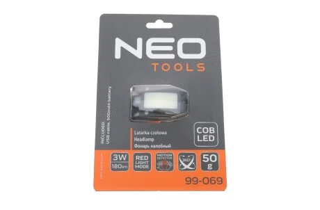 Фонарик налобный (3W/180Lm/COB LED+датчик движения) Neo-tools 99-069