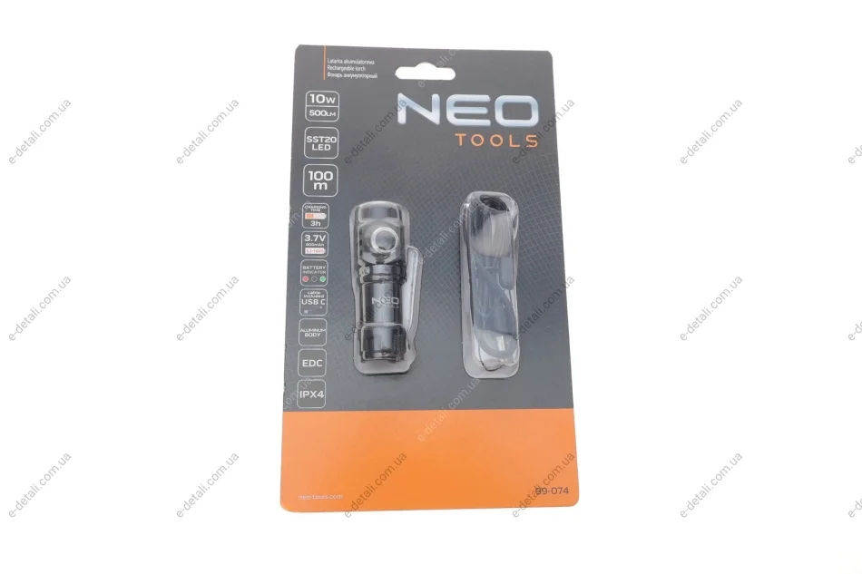 Ліхтарик акумуляторний C 500 lm SST20 LED (USB) Neo-tools 99-074 (фото 1)